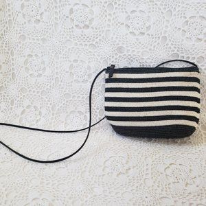 Black & White Stripe Straw Cross Body Shoulder Bag